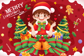 圣诞树女孩插画
