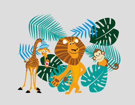 卡通狮子 长颈鹿