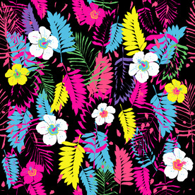 手绘花热带树叶