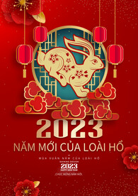 复古简约大红色兔年宣传海报