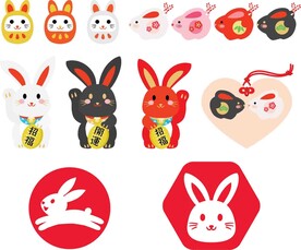 春节兔年插画元素图案 