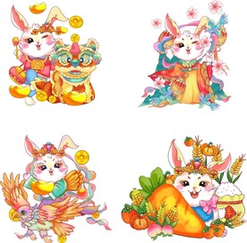  兔年手绘年画卡通
