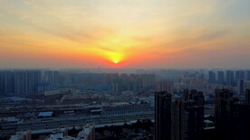 俯瞰郑州航拍城市落日