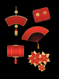 春节兔年插画元素图案 