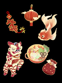 春节兔年插画元素图案 