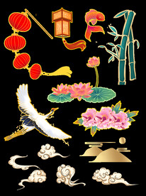 春节兔年插画元素图案 