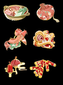 春节兔年插画元素图案 