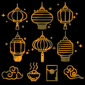 春节兔年插画元素图案 