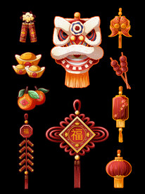 春节兔年插画元素图案 