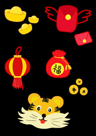 春节兔年插画元素图案 