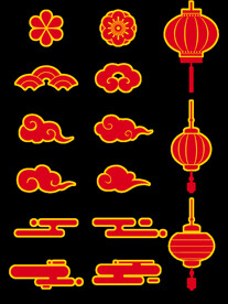 春节兔年插画元素图案 