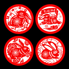 春节兔年插画元素图案 