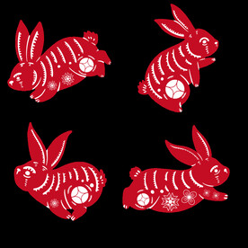 春节兔年插画元素图案 