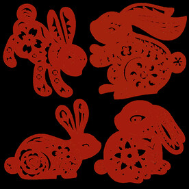 春节兔年插画元素图案 