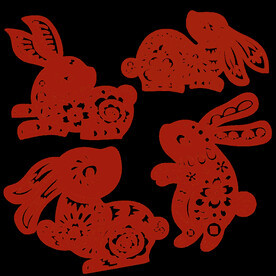 春节兔子剪纸插画图案 