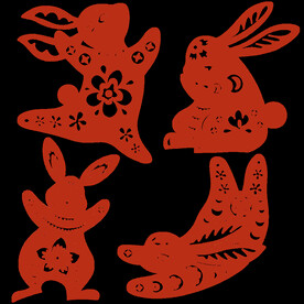 春节兔年插画元素图案 