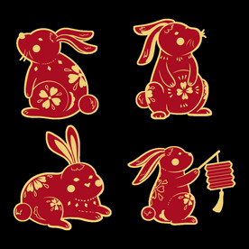春节兔年插画元素图案 