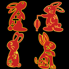 春节兔年插画元素图案 