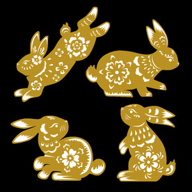 春节兔年插画元素图案 