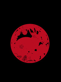 春节兔子剪纸插画图案 