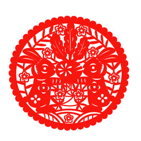 春节兔子剪纸插画图案 