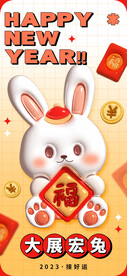 3d春节新年兔年节日海报 