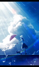 蓝天下拿伞女孩