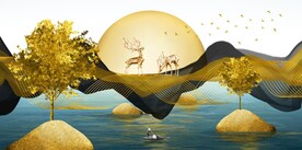 麋鹿金鹿装饰画