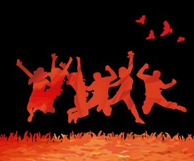 跳跃的人群剪影