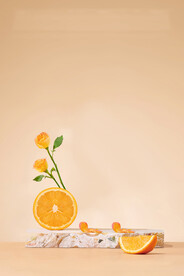 暖色橙子石台背景