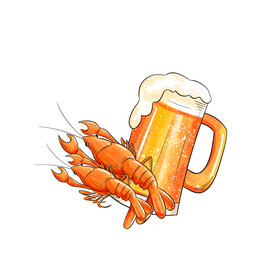 啤酒小龙虾插画素材