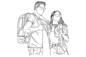 旅游情侣 线描情侣 图案合集 
