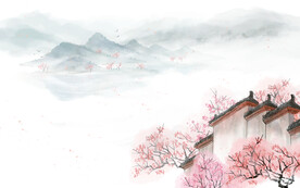 古风背景 海报 庭院 柿子 橘