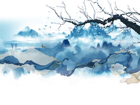 中式蓝色水墨意境背景