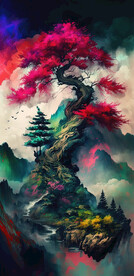 水彩迷幻山水画