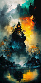 水彩迷幻山水画