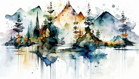 水彩山水画