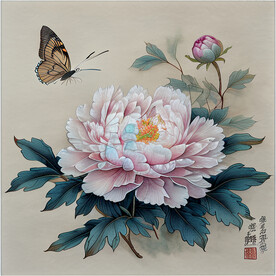 芍药淡彩水墨画