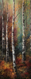 油画白桦林