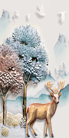  客厅背景墙  鹿