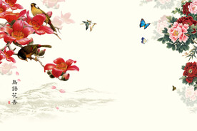 鸟语花香墙画