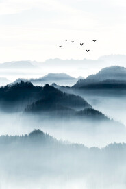 水墨山水风景小船