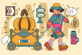 男孩露营野外插画