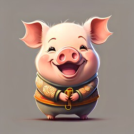 开心的猪插画