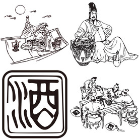 古代人物喝酒品酒酿酒插画酒文化