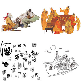 古代人物喝酒品酒酿酒插画酒文化