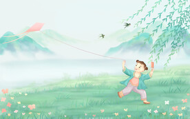 郊外放风筝插画