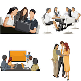 彩色矢量卡通商务团队人物 