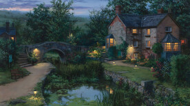 小溪旁的住民区背景图写生图片