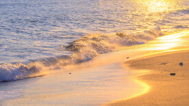落日余晖沙滩涨潮图